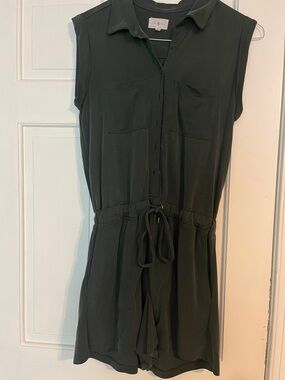 LOFT Sleeveless Drawstring Romper in Dark Green